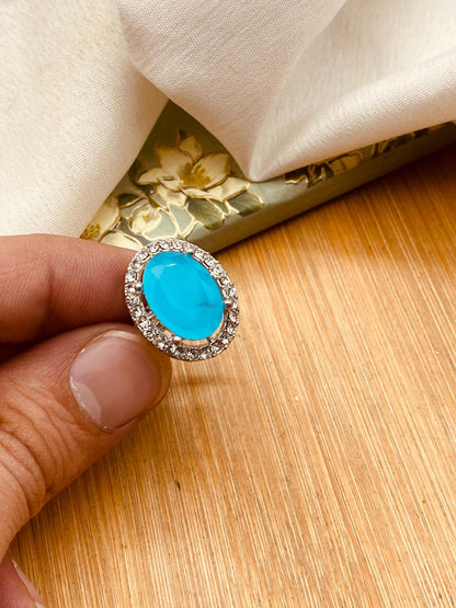 Zirconia Round Ring (Adjustable)-2846-Golden
