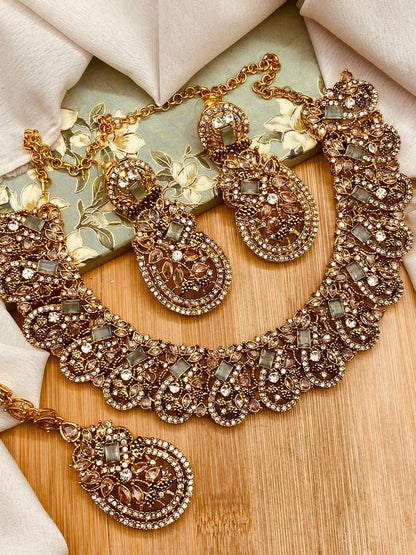 Afra Zarcon Necklace set Golden N-103