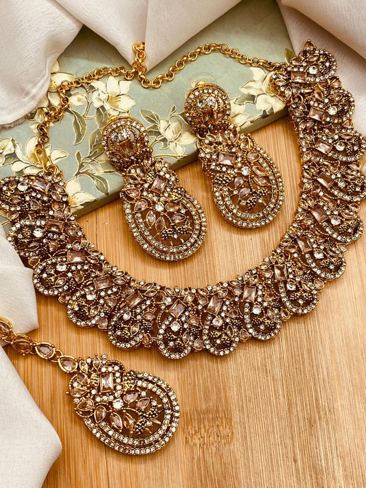 Afra Zarcon Necklace set Golden N-103