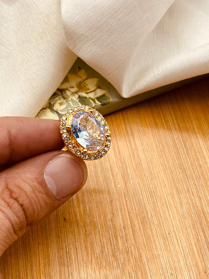 Zirconia Round Ring (Adjustable)-2846-Golden