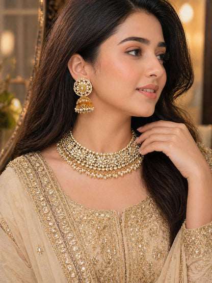Gold Plated Dubbi Kundan Guluband set N-1039