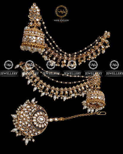 Uncut kundan Babubali Sahara Jhumka with Tika-E-3054