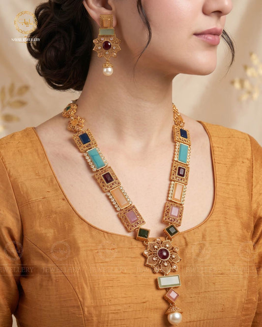 Gold Star Fancy Mala Set with Earring NJ-1557