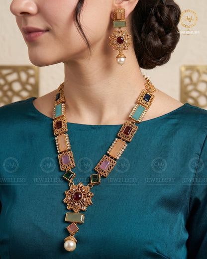 Gold Star Fancy Mala Set with Earring NJ-1557